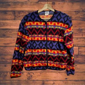 5 for $25🔥David Wayne VTG 80's Fleece Boho Button Front Sweater Medium
